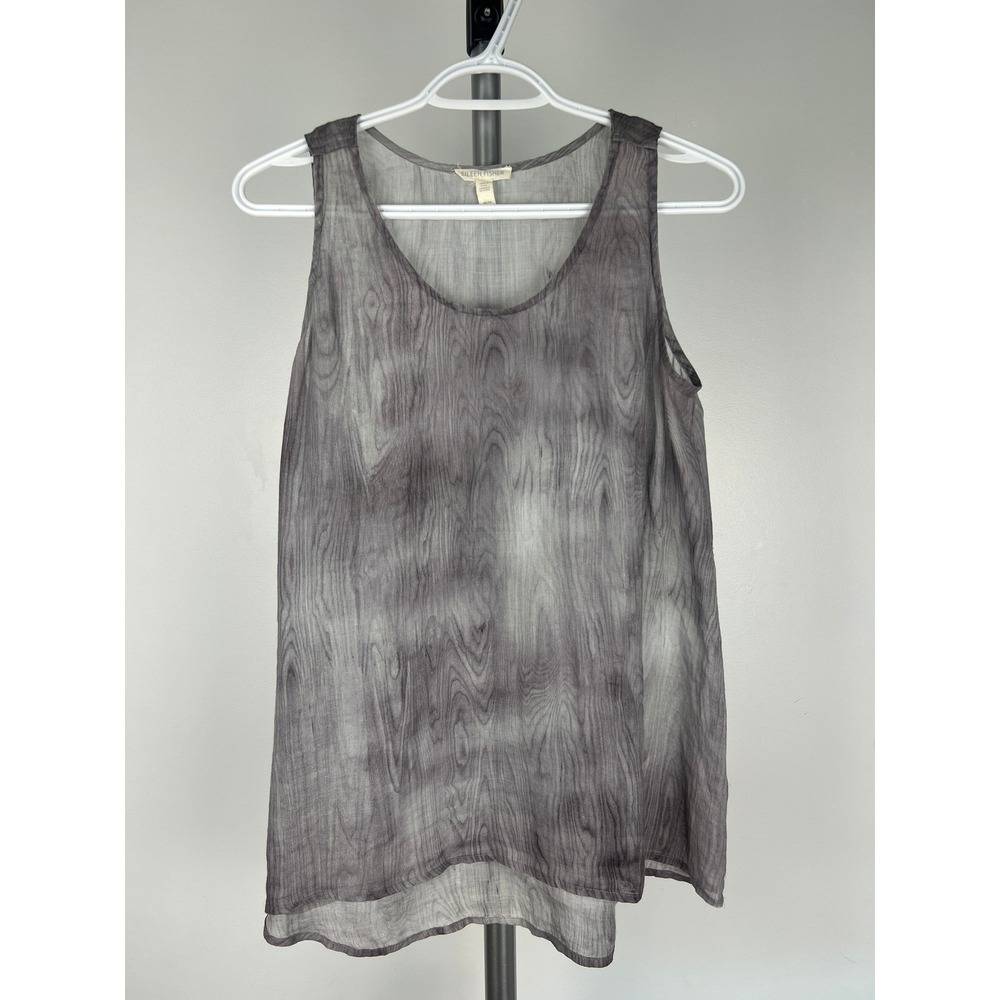 Eileen Fisher Woodgrain Printed Ramie Tank Top Grey Sleeveless Size M